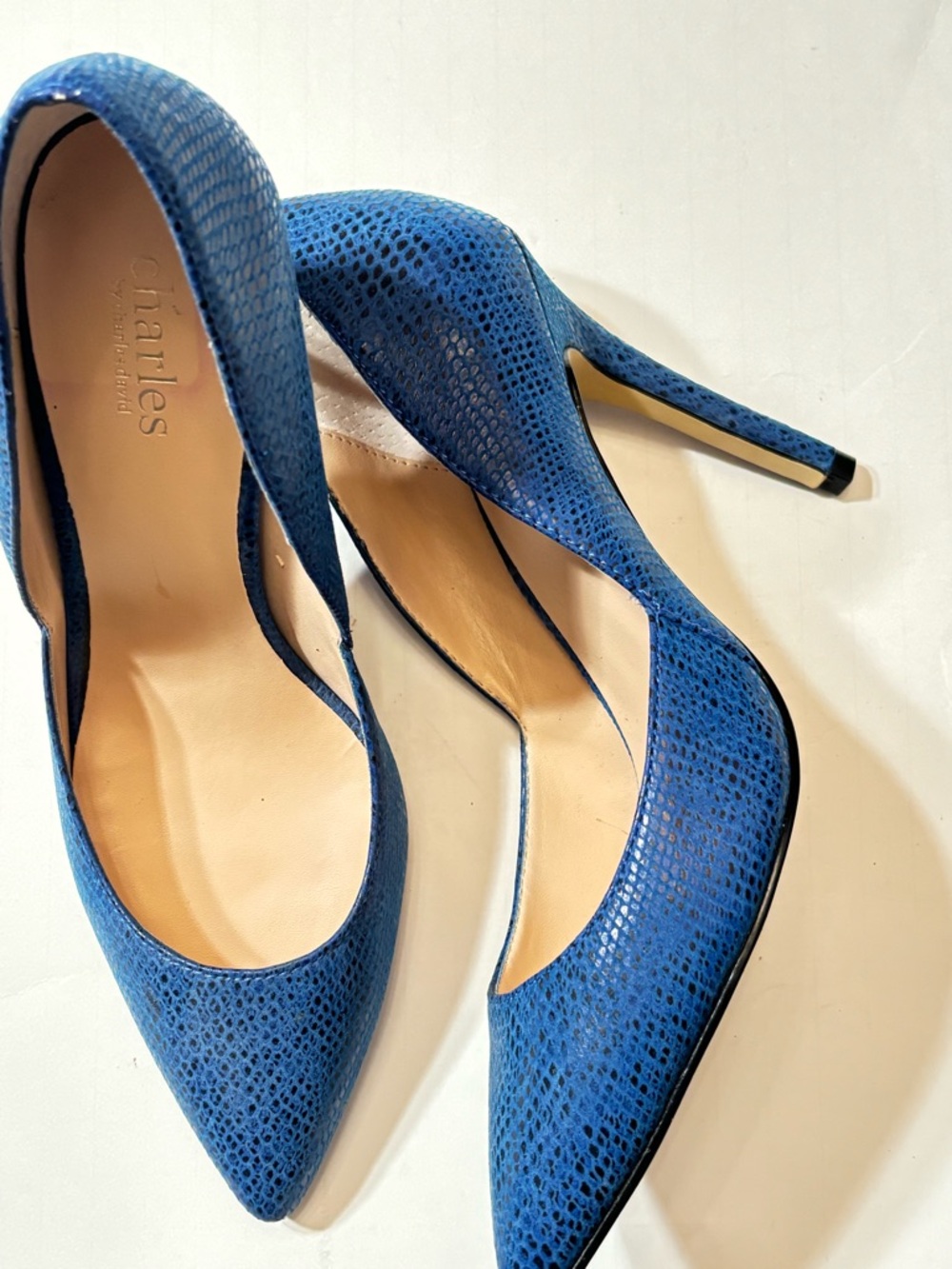 Charles By Charles David Blue Textured Pointed-Toe Stiletto Heels